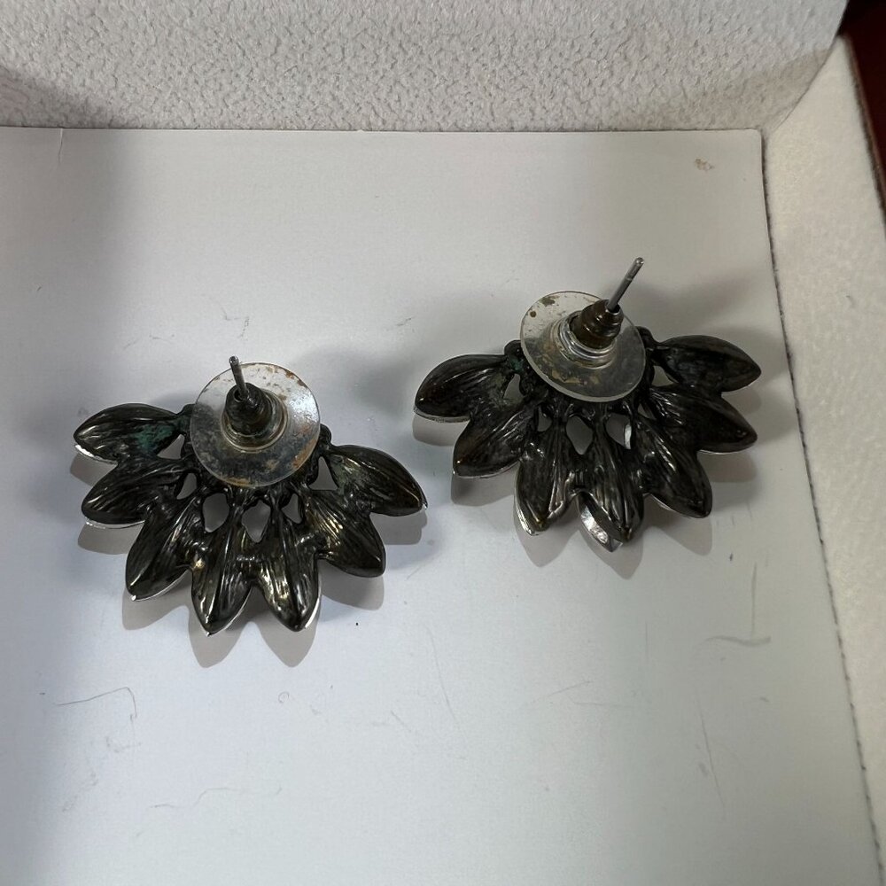 Vintage Silver-Tone Rhinestone Clip-On Earrings - Picture 2 of 2